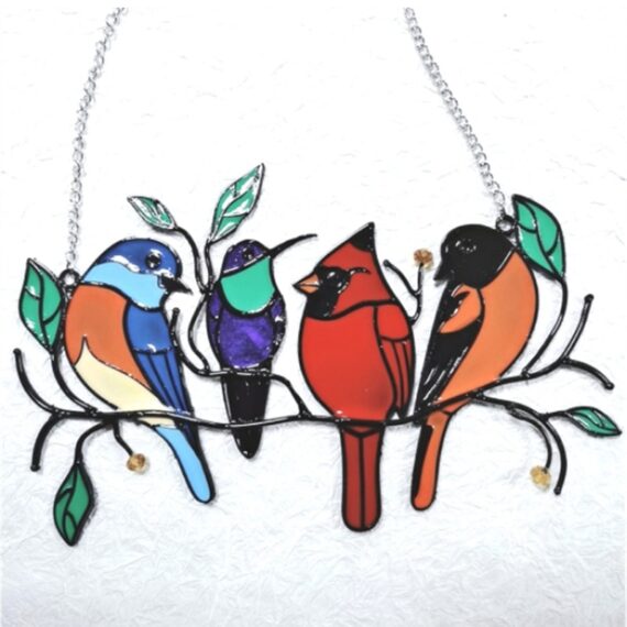 Stained Glass Suncatcher - Birds on a Wire 4