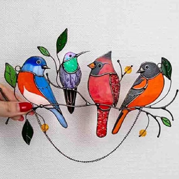 Stained Glass Suncatcher - Birds on a Wire 6