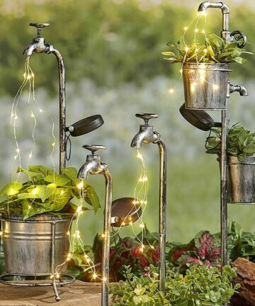 Solar Powered LED  Water Faucet Planter Light 4