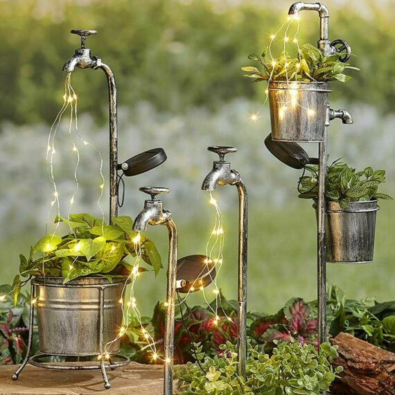 Solar Powered LED  Water Faucet Planter Light 4