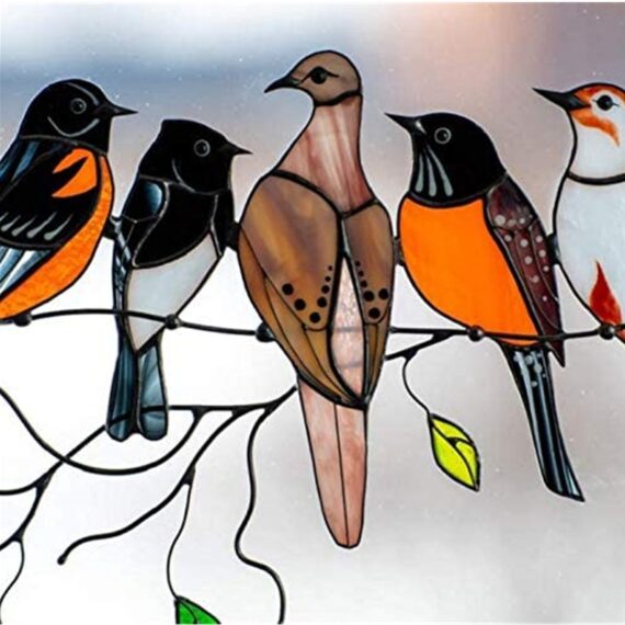 Stained Glass Suncatcher - Birds on a Wire 3